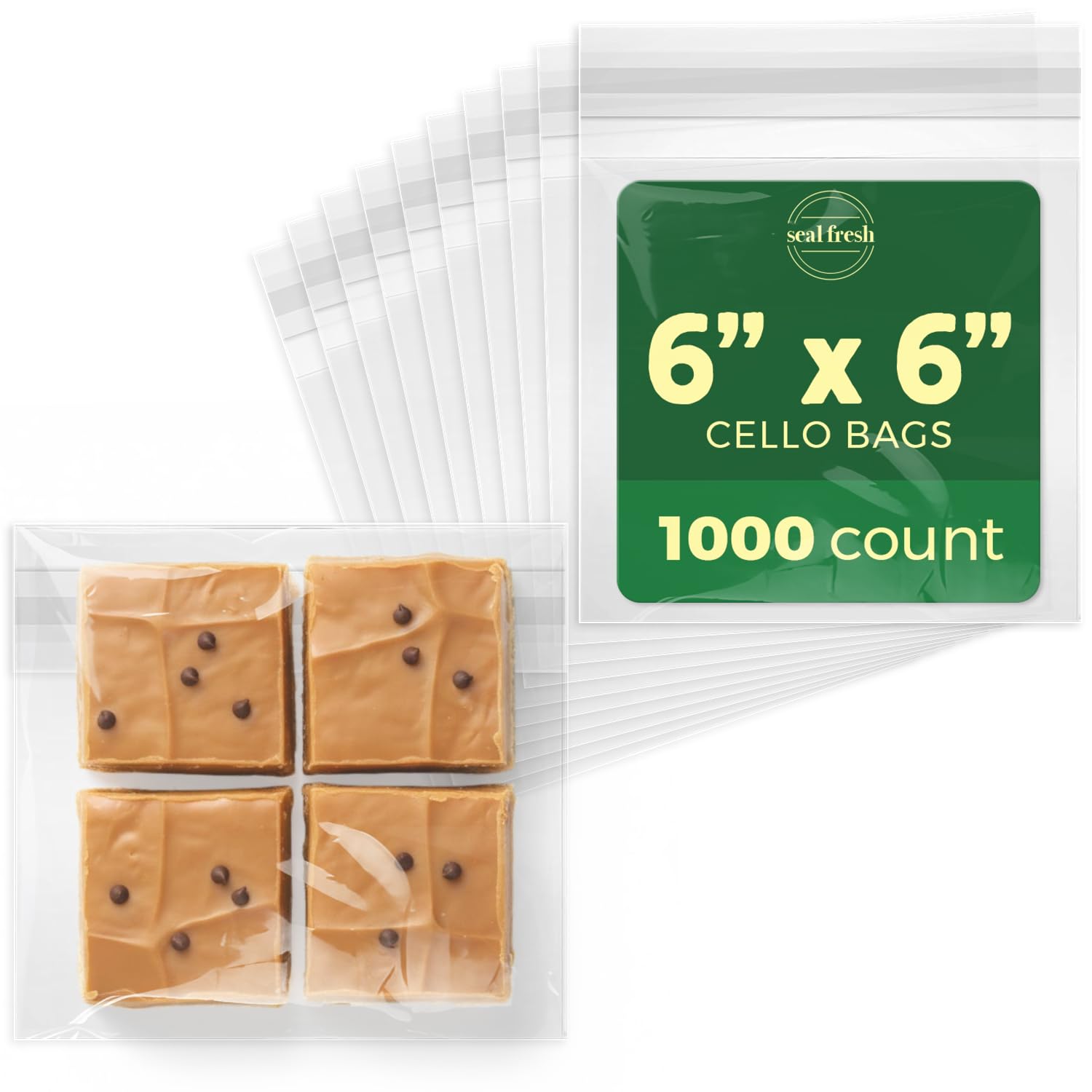 Seal Fresh Bolsas de celofán resellables transparentes de 6 x 6 pulgadas (1000 unidades) para galletas, dulces, golosinas, pasteles, recuerdos de fiesta y golosinas