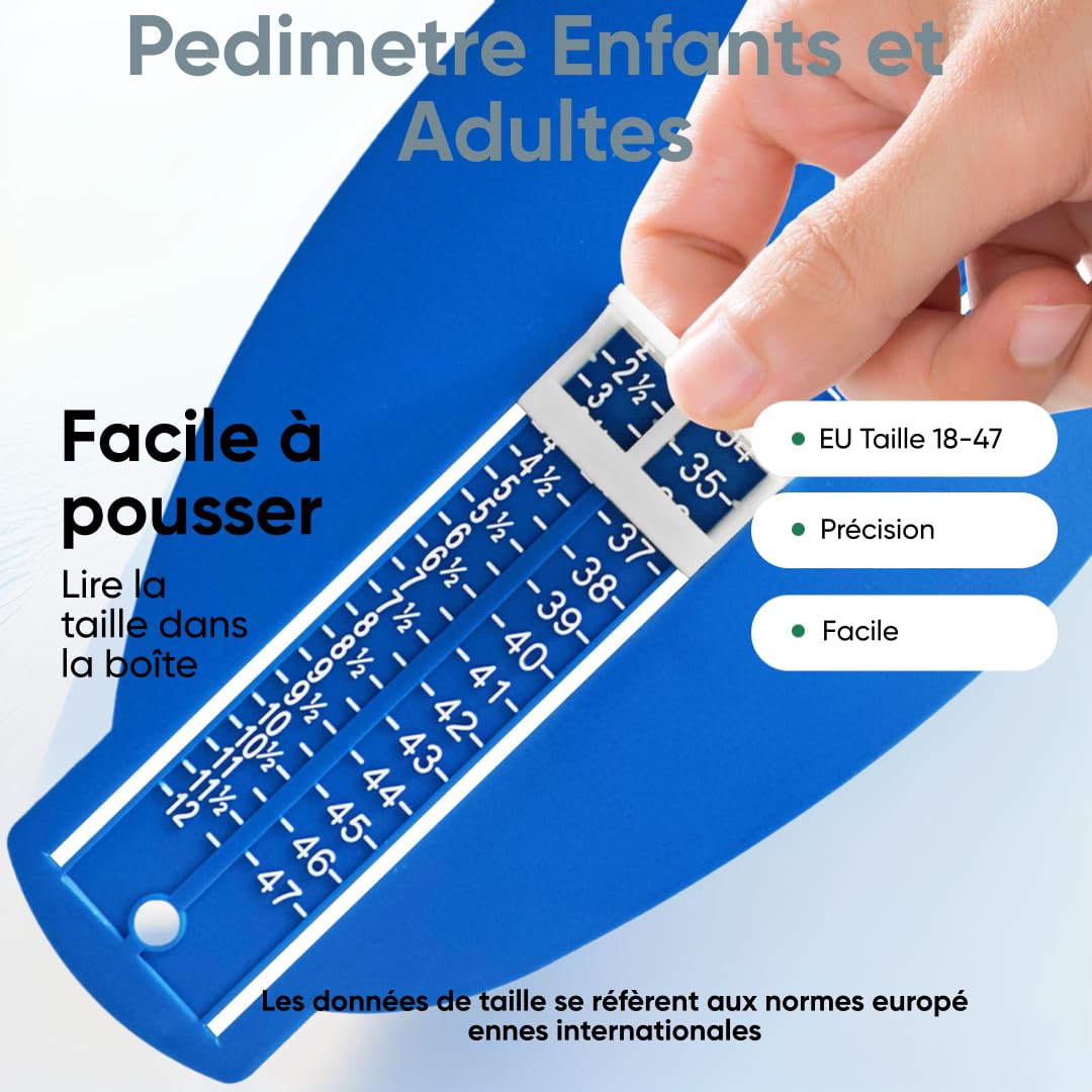 Pedimetre Enfants et Adultes, Pédimètre Professionnel avec Barème pour Déterminer la Pointure 6 à 47 instrument de mesure de chaussure adulte pour enfants confirme la taille