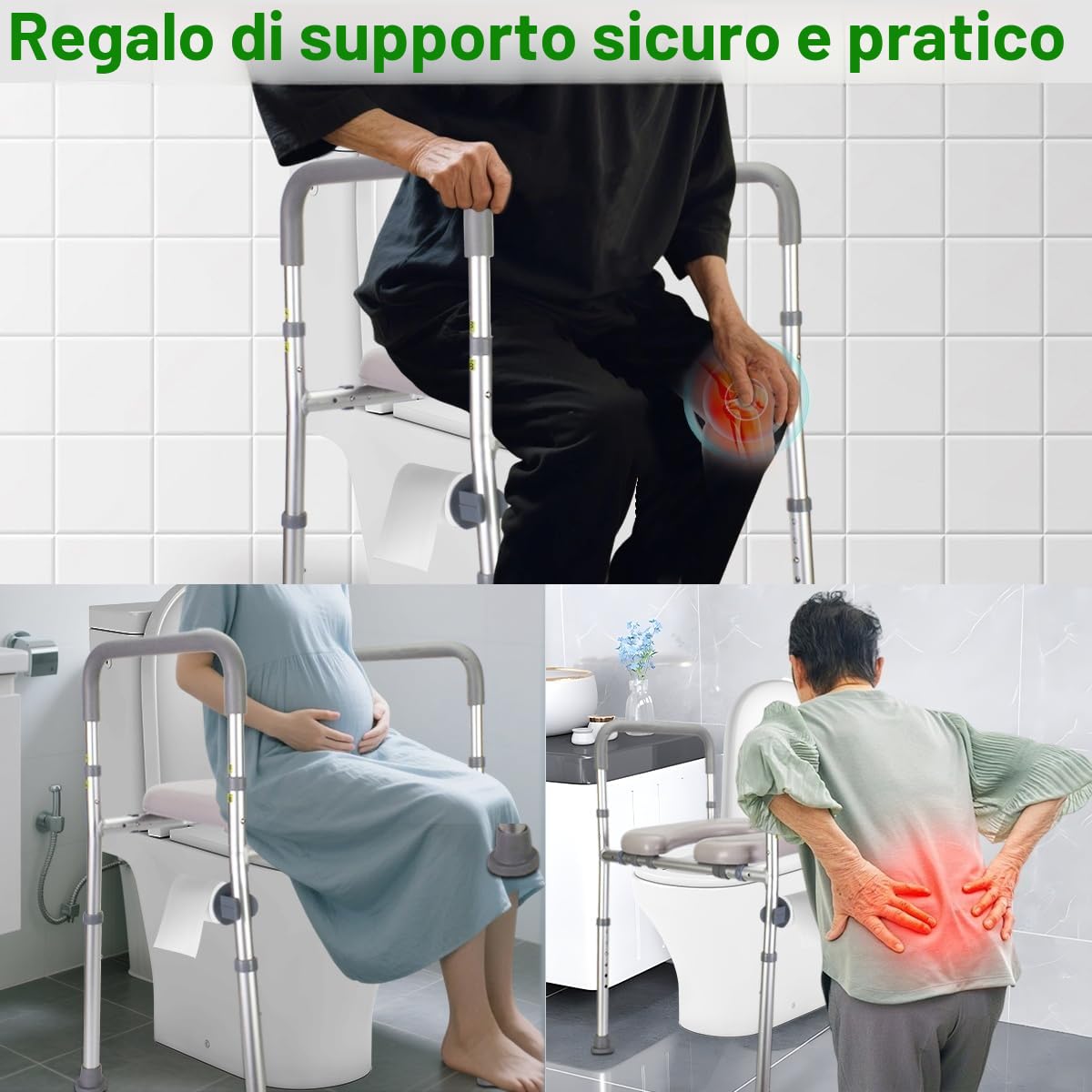 Rialzo per sedile WC con braccioli, rialzo per WC per adulti, regolabile in altezza, 6 livelli, rialzo per WC per anziani, maniglie antiscivolo, supporto per WC fino a 150 kg