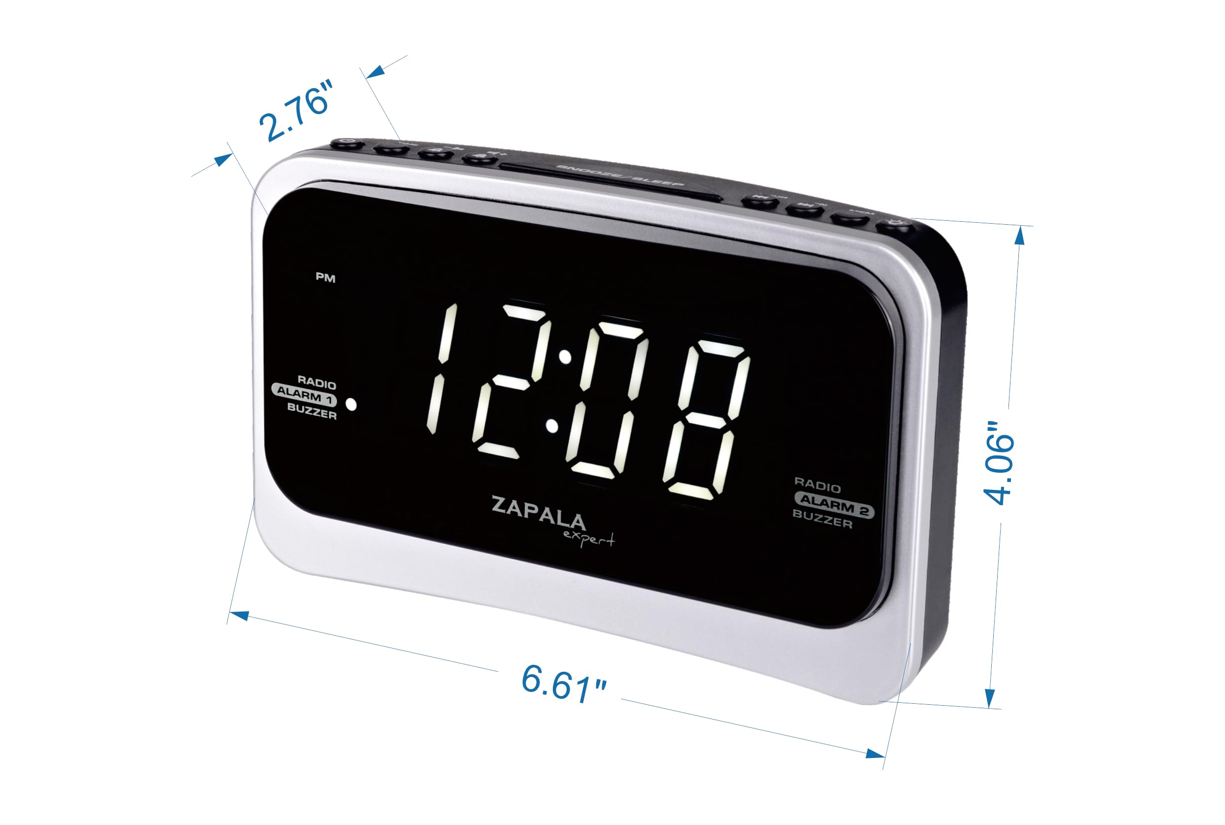 Radio-réveil pour chambre à coucher, 2 alarmes, grand écran LED, brancher, radio FM numérique simple et basique avec port de charge USB, volume réglable, intensité variable, répétition