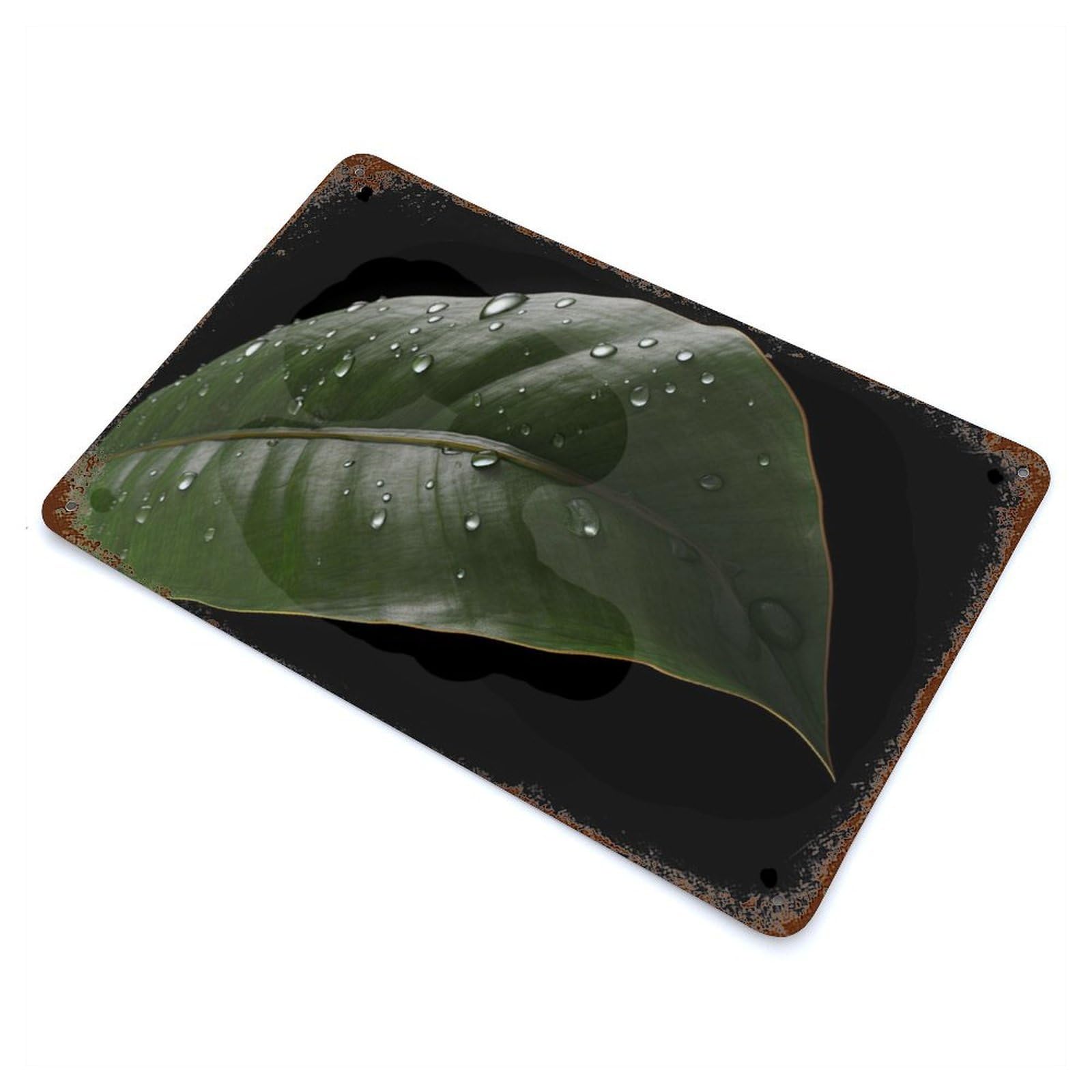 Rainy Banana Leaf Rusty Metal Tin Sign 11.8"x7.9", Industrial Home Decor for Garage, Pub Or Kitchen