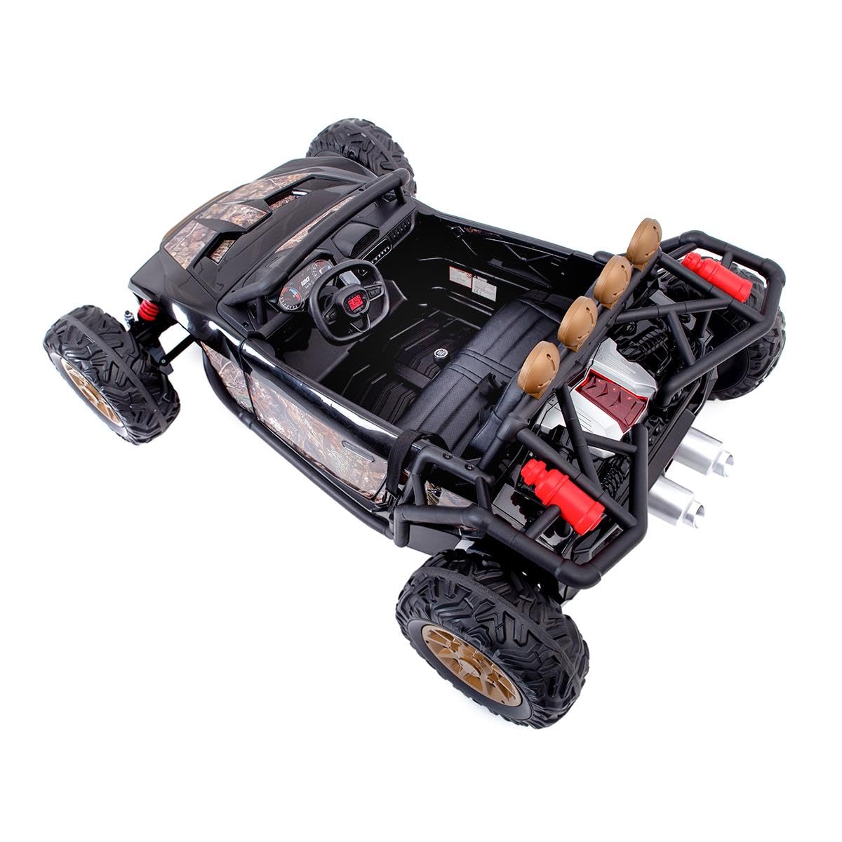 Allpax Elektro Kinderfahrzeug Riesen Buggy 168 cm – 24V Akku, 2×250W Motor, 2-Sitzer, 2,4 GHz Fernbedienung, MP3/USB/Bluetooth, Ledersitz & Eva-Reifen – Camouflage Schwarz