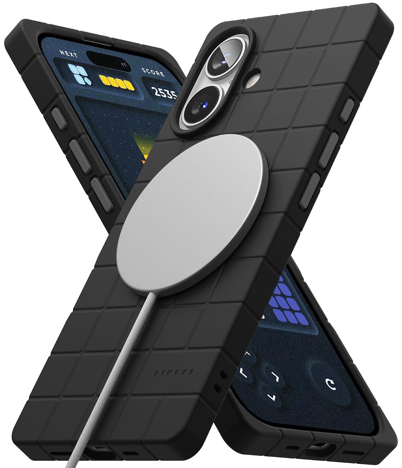 Coque silicone pour iPhone 16 Ringke Bitmap Magnetic Black antichoc - 7