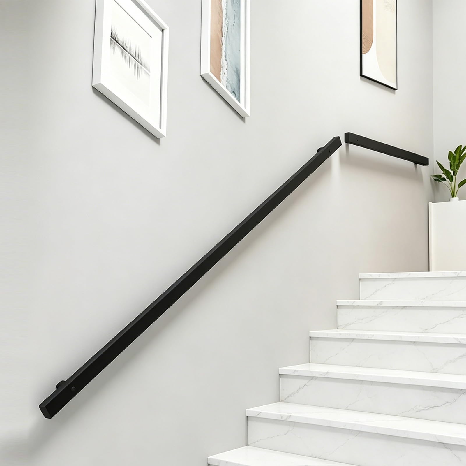 Industrial Wrought Iron Handrail, Wall Mounted Black Square Tube Grab Bar for Kids Elderly,Indoor Outdoor for Kindergarten Corridor(50cm/1.6 ft)