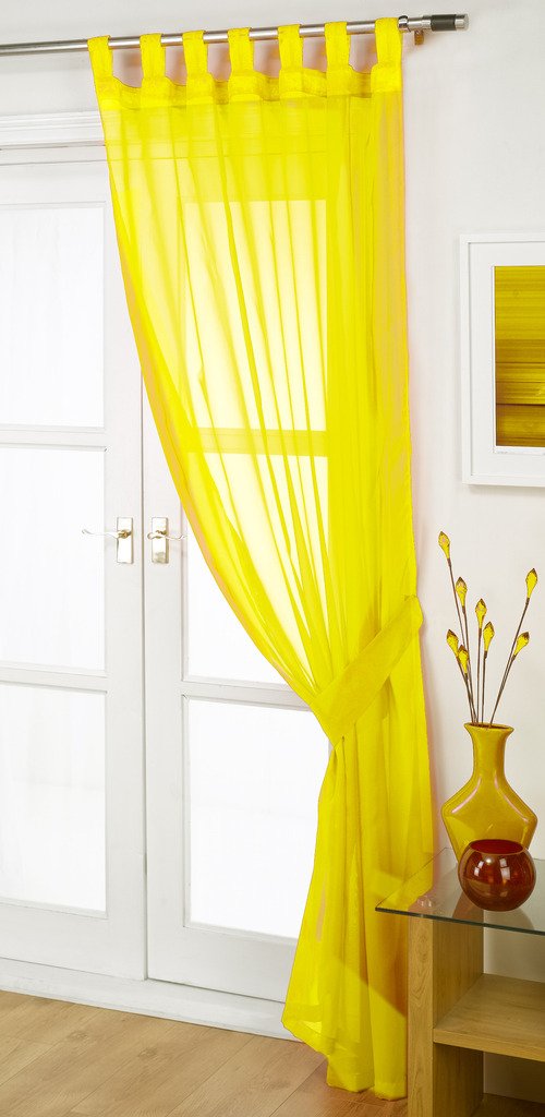 John Aird Woven Voile Tab Top Curtain Panels - Tieback Included - Single Panel (Yellow, 58" Wide x 90" Drop) — image 1