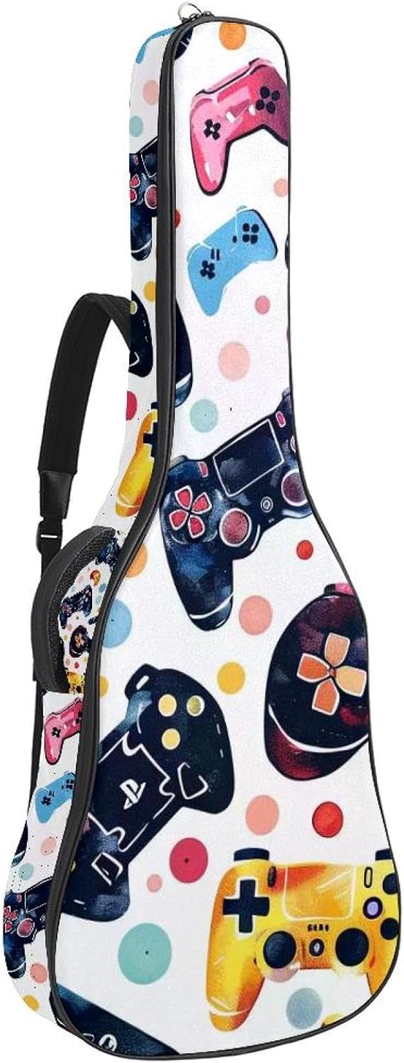 Color Game Controller Guitar Bag 40 41 42 In 2 Pockets Guitar Case Waterproof Guitar Case Resistent Oxford Cloth 0.4 In Extra Thick Sponge Padded for Acoustic Guitar