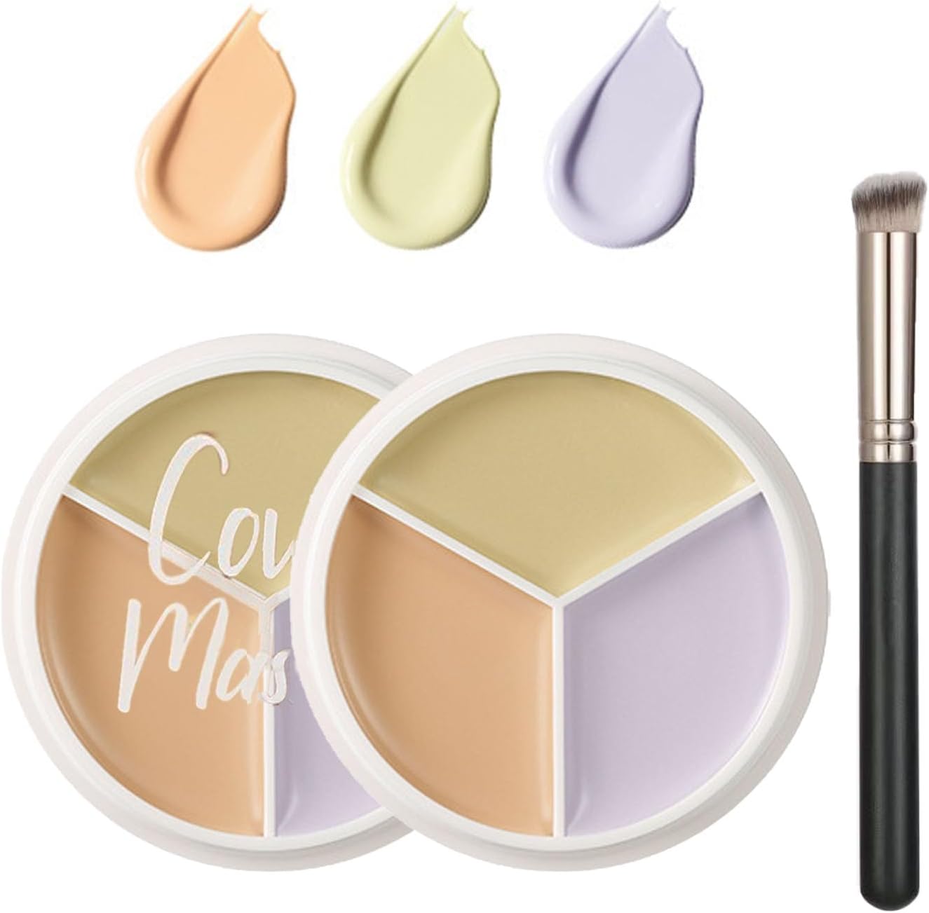 3 Shades Creamy Waterproof Concealer & Contour Kit for Neutralising Dark Circles, Redness & Imperfections - Complete Coverage Long-Lasting Wear Includes Dual-Ended Brush for Targeted Colour