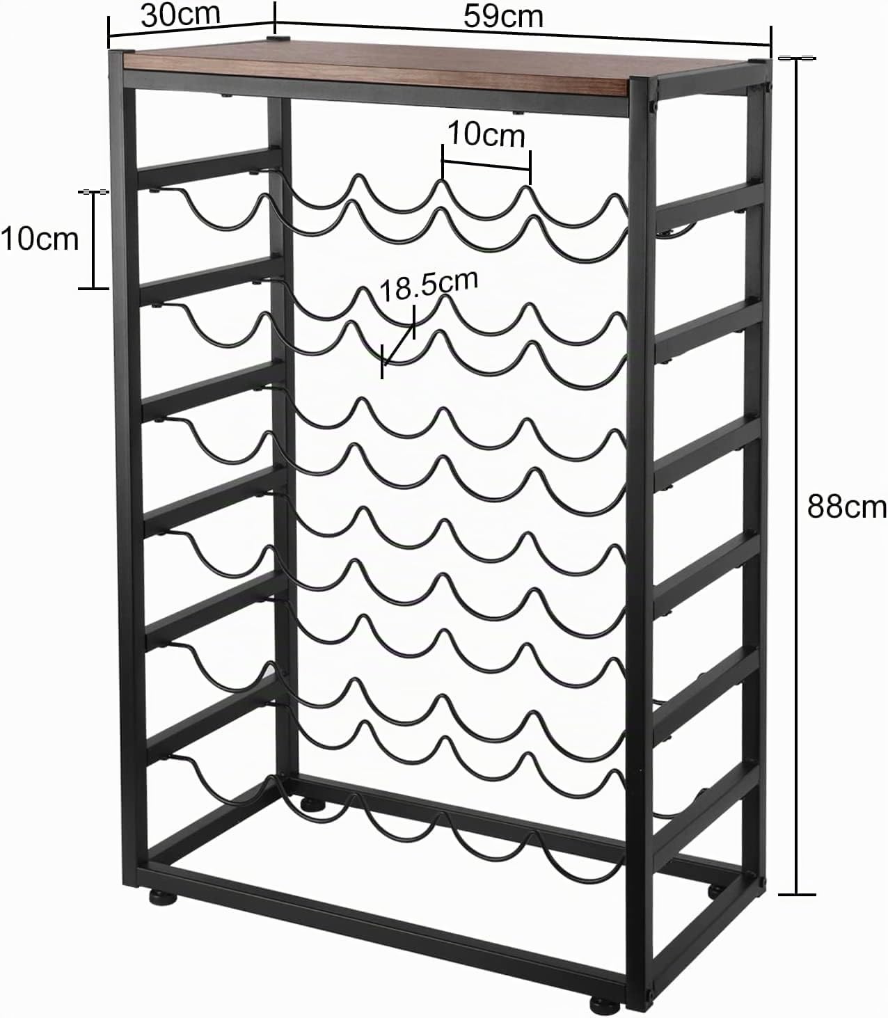 Dripex Botellero para 30 Botellas, Estante para Botellas de 6 Niveles, Soporte de Vino Vintage de Metal para sótano, Bar y Almacenamiento, Soporte para Botellas con Mesa de 59 x 30 x 88 cm