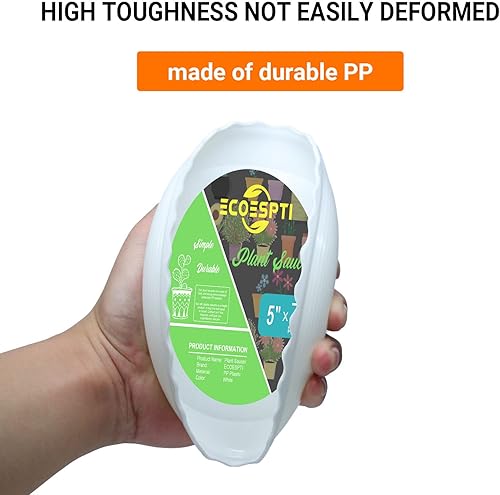 Miniatura 4 de ECOESPTI Platillo para plantas, paquete de 7 bandejas de plástico duradero de 5 pulgadas, platillos redondos blancos, bandeja de goteo para jardín