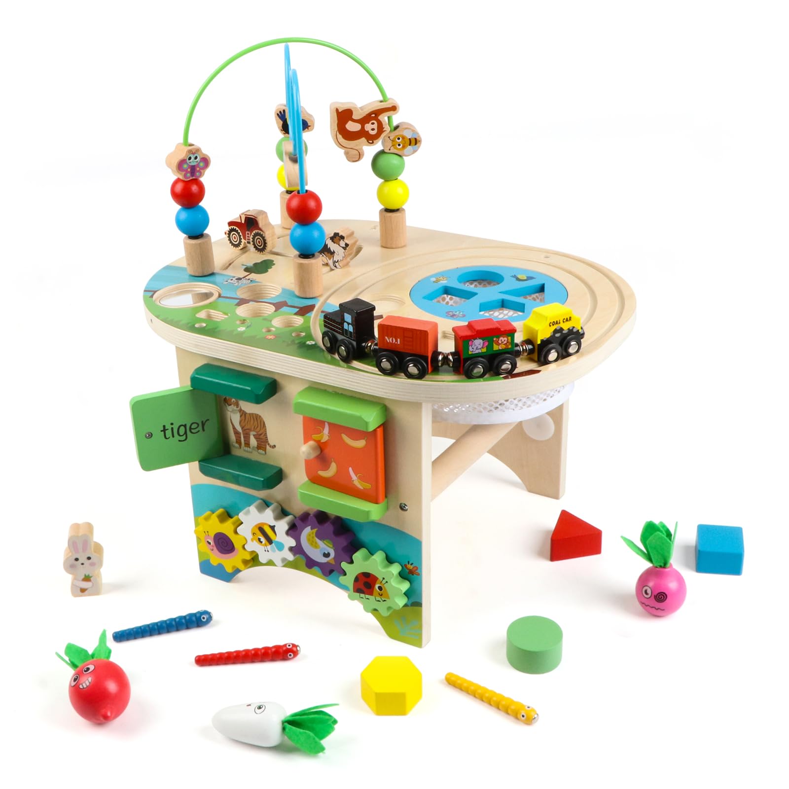 Mesa de Madera con Laberinto de Bolas y Pista de Tren Juguetes Educativos para Niños y Niñas