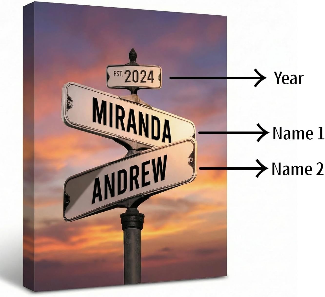TWING Personalized Street Sign Wall Art for Couples,Custom Name & Date Street Sign Poster Canvas，Gifts for Girlfriend Boyfriend, Wedding Anniversary 12" W x 12" L （Made in USA）