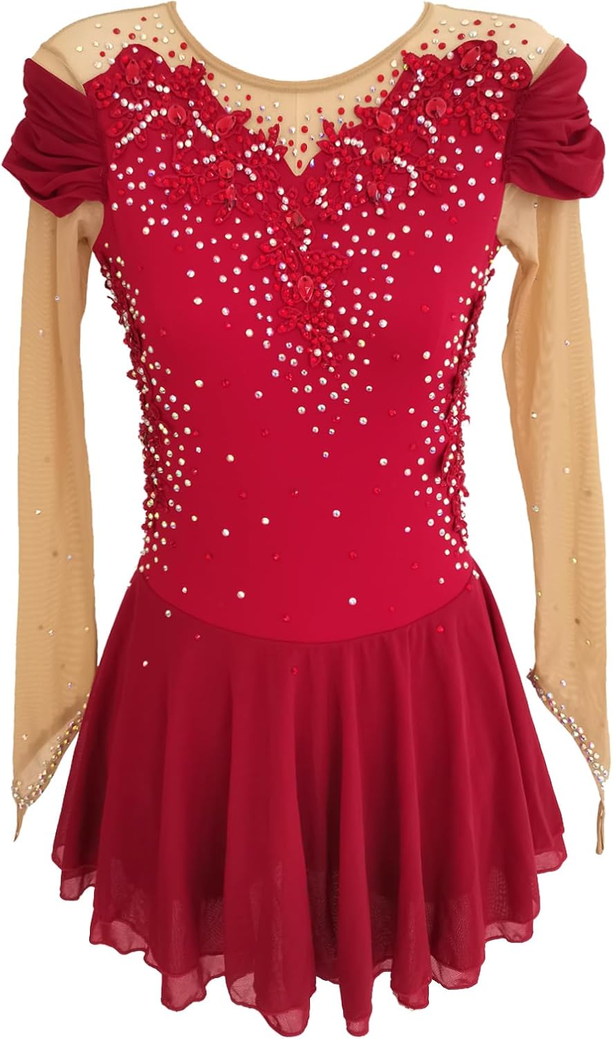 Figure Skating Dress Customizable for Girls & Women Lightblue Competition Performance Stretch Mesh Costume