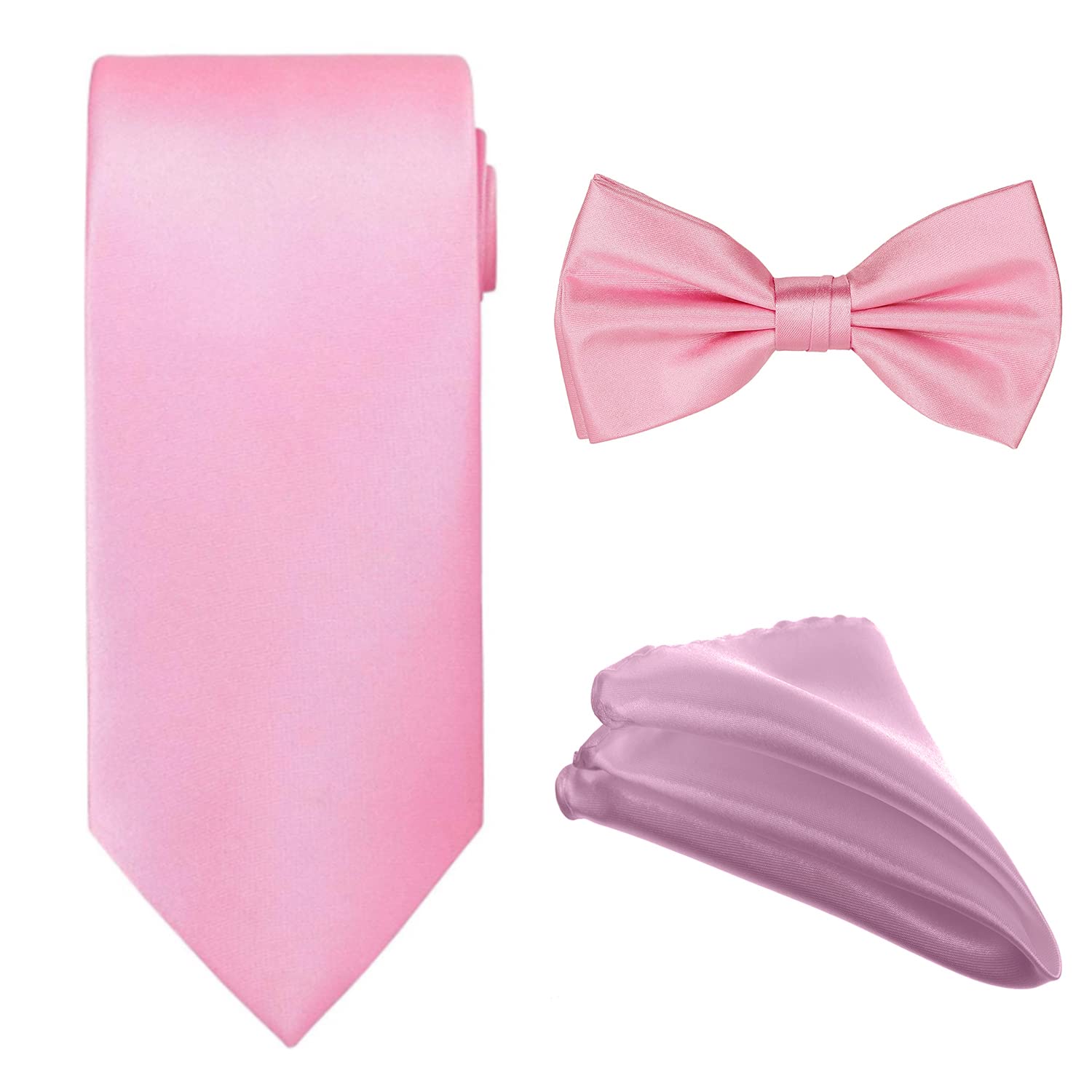 WedDecor Hombre Sólido Corbata, Pajarita & Pañuelo Set para Fiesta Boda, Informal Clásico Lazos Cuadrado de Bolsillo Pañuelo Juegos Regalos Corbata para Hombre