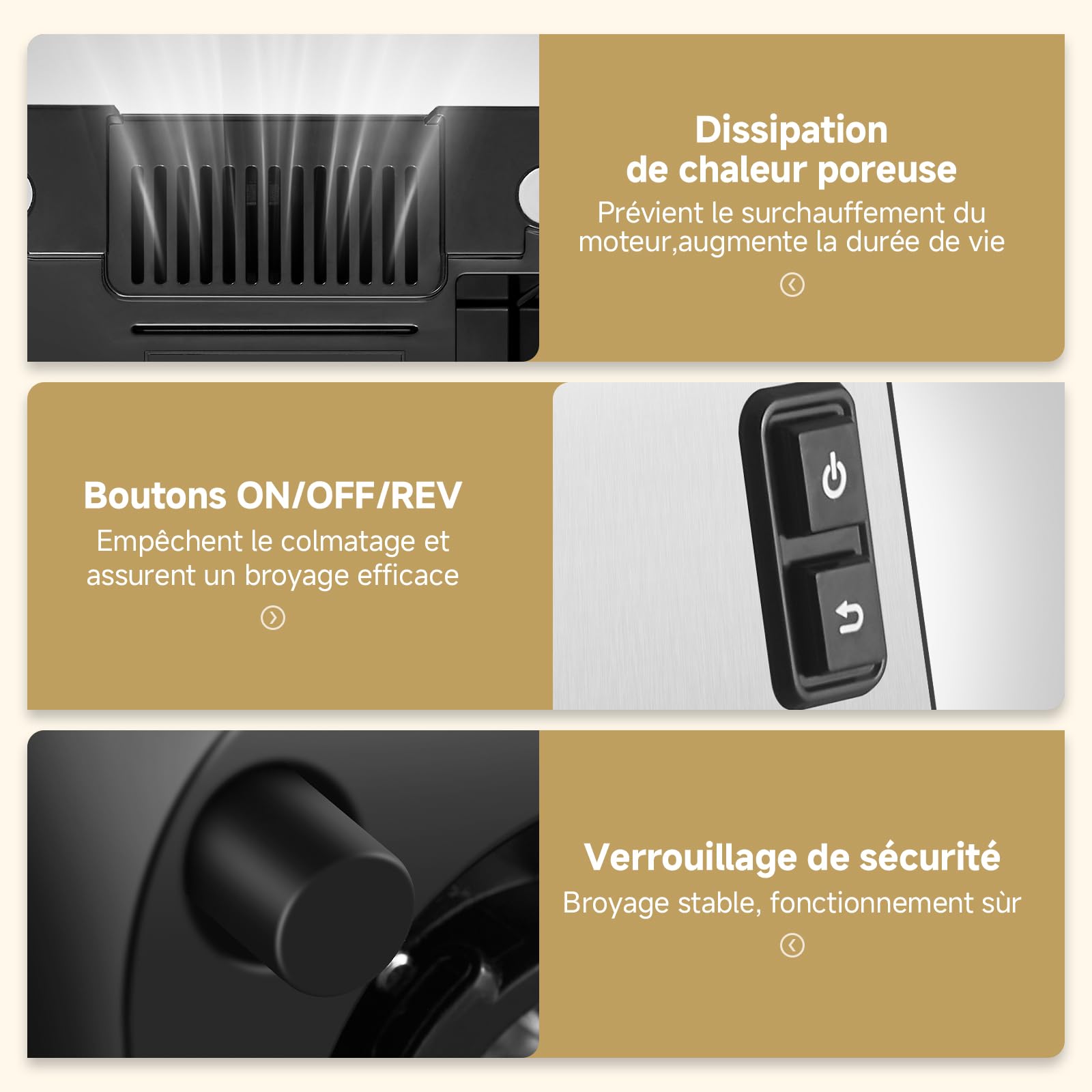 Hachoir a viande AOBOSI 3-en-1 Hachoir à viande électrique avec 3 plaques de coupe en inox, 1 Kubbe et 1 tubes de remplissage pour saucisses, moteur [3000w Max], Hachoir avec 2 lames.