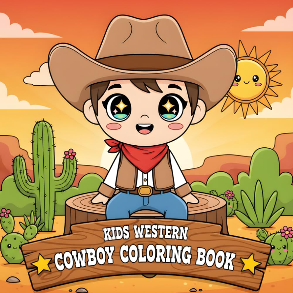Cowboy Coloring Book for Kids Ages 4–8: Wild West Coloring Pages with Cute Cowboys, Horses, Cacti, Rodeo Activities, and Simple Bold Illustrations for Little Artists
