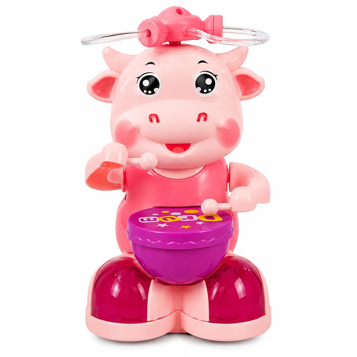 Musical Cow Drummer Toy with Flashing LED Lights, Rotating Spinner, Bump & Go Action, Drum Beating, Music & Light Toy for Kids 3+ Years (Pink)-image-26