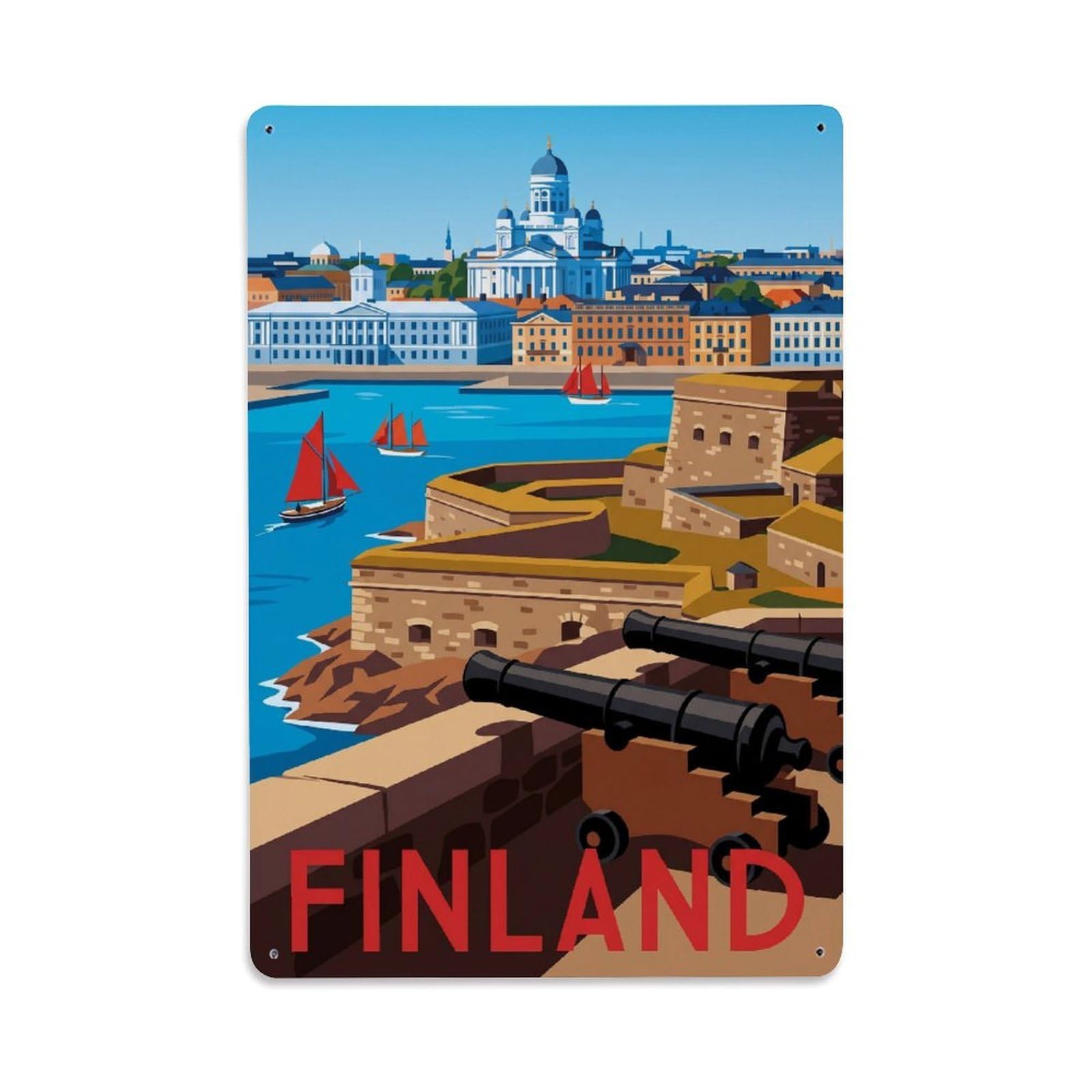 Olhnbad Style Finland Coastal Fortress Harbor Travel Heritage Metal Tin Sign