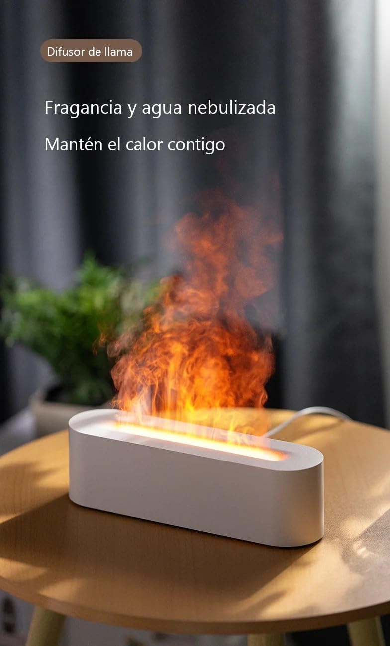Humidificador aceites esenciales, difusor aceites esenciales, humidificador bebes, ambientadores de hogar, aromaterapia, vaporizador 150 ml, USB, llama. (Blanco)