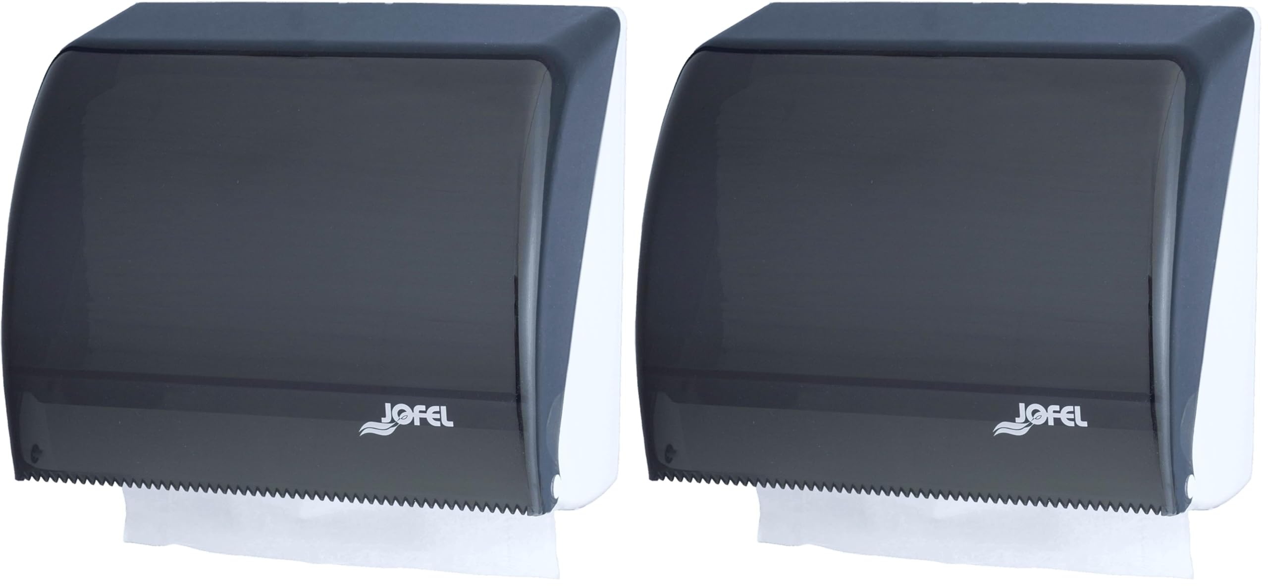 Jofel - Dispensador de Papel de Manos, Toallas Faciales, Dispensador de Papel Secamanos de Pared, Combi: 400 Toallitas Zig-Zag o Bobina de 90 MTS Carcasa ABS, Azur AH46000, San Fumé (Paquete de 2)