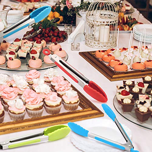 7 Inch Silicone Tongs Mini Kitchen Tongs with Silicone Tips Small Serving Tongs Stainless Steel Cooking Tongs for Salad, Grilling, Frying and Cooking (Red, Green, Blue,3 Pieces)