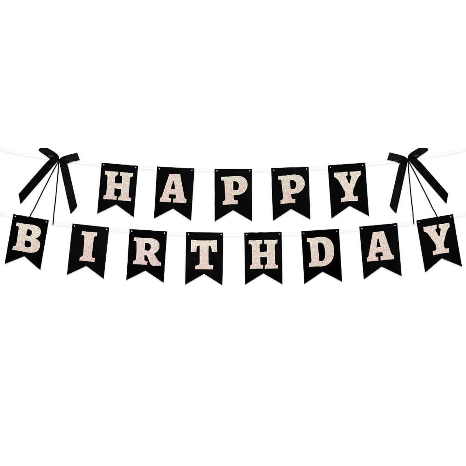 Elegant Black Birthday Banner - Pre-Assembled Happy Birthday Sign with Bow Design & Glitter Effect, 18x173 Inch Party Decorations for Adults