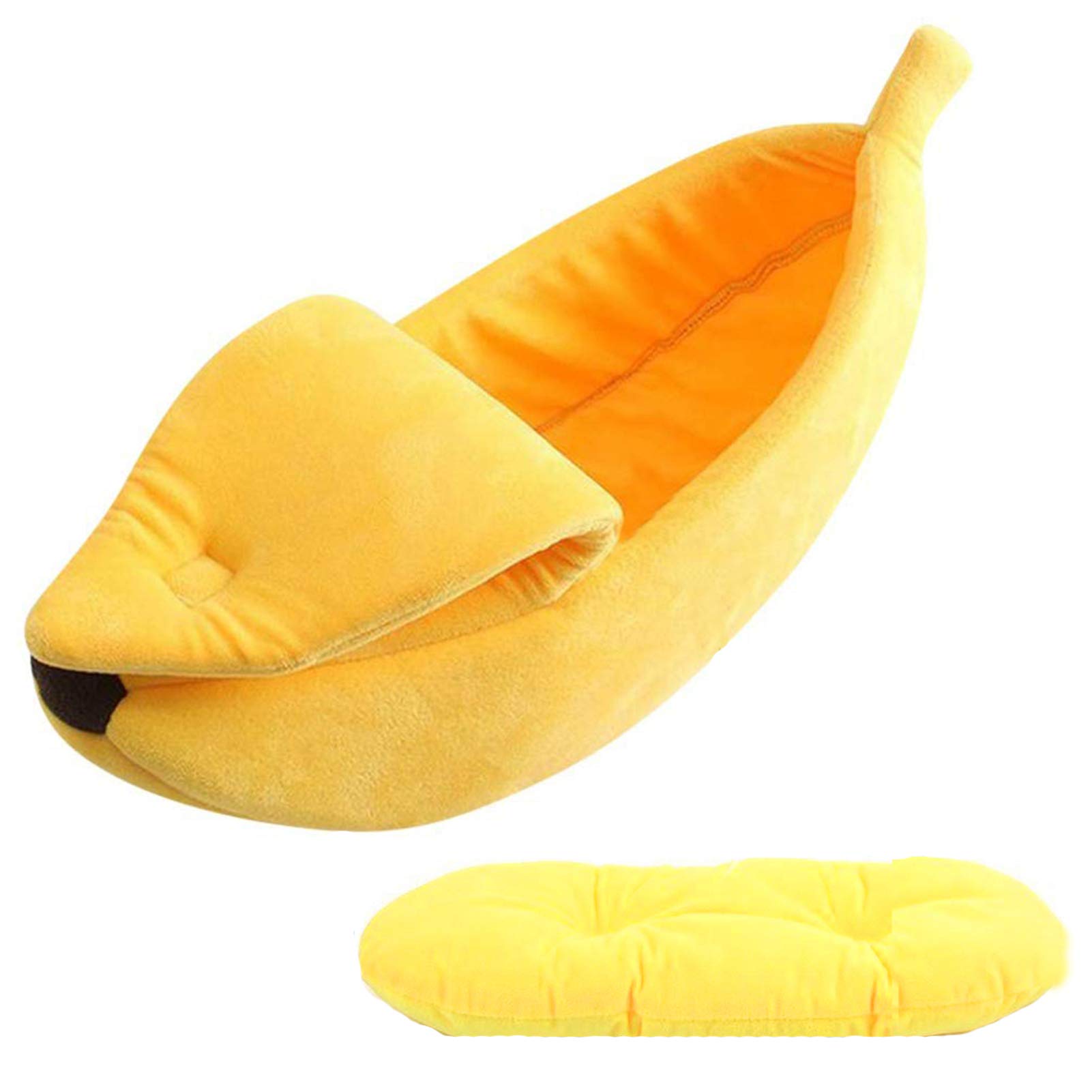 Yu-Xiang Dog Banana Bed Cat Warm Boat Pet Sleep Nest Winter Cotton Cushion Coral Fleece Dog Pad Cat Mat L Yellow