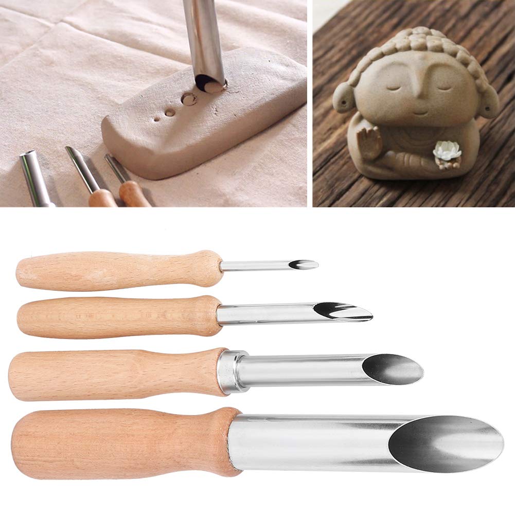 Taglierine Argilla 4 Pezzi - Set Professionale Fori Tondi Per Ceramica, Manico Legno