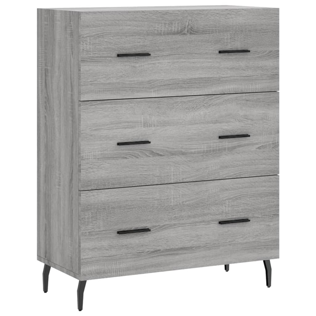 Highboard grigio Sonoma, 69,5 x 34 x 180 cm, con molto spazio, piedini in metallo, credenza e ripiano alto, per cucina, soggiorno e sala da pranzo