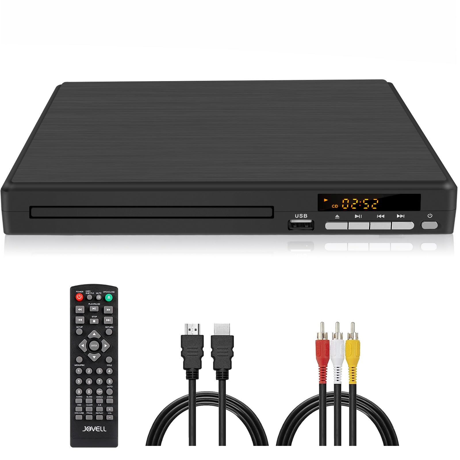 Reproductor DVD Multizona para TV | JOVELL Reproductor DVD Compacto para Hogar con Salida Coaxial, HDMI y RCA | Lector DVDs/CD con Entrada USB para Todas Las Regiones y Multiformato (No BLU-Ray)
