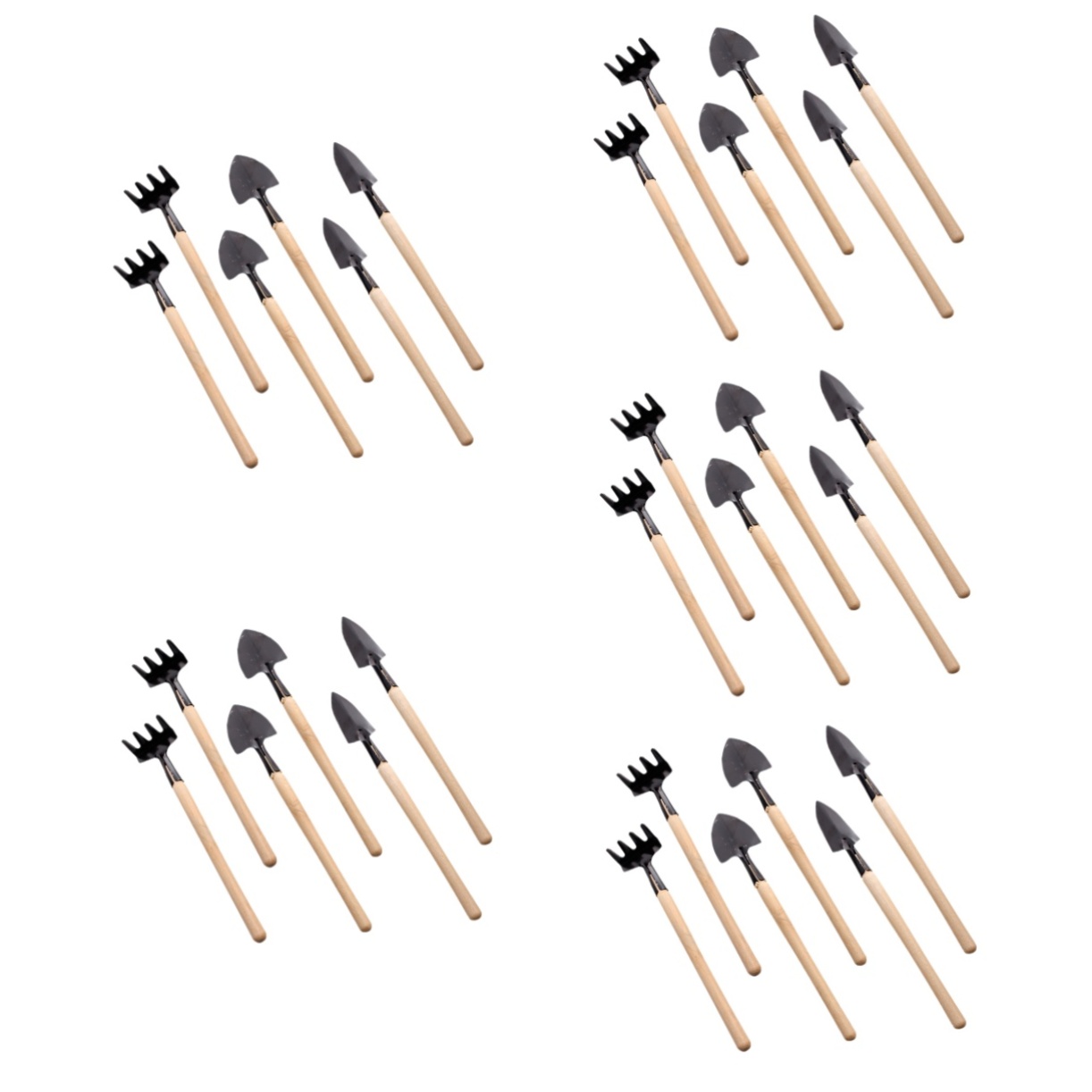 Set de 10 mini palas para jardinería con mango de madera miniatura 7