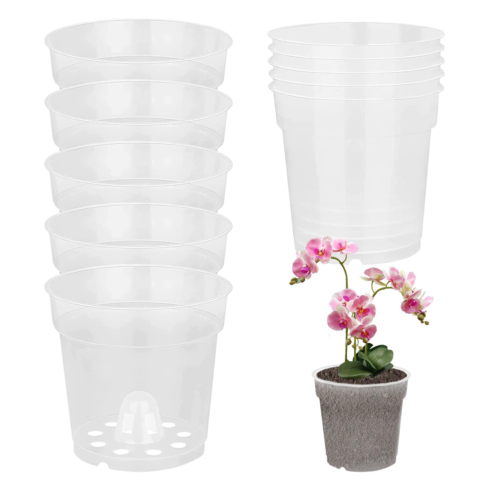 Grsrkep Orchid Pots 10Pcs Clear Plant Pots 10.9cm Plastic Flower Container Seed with Hole for Indoor Outdoor Plants