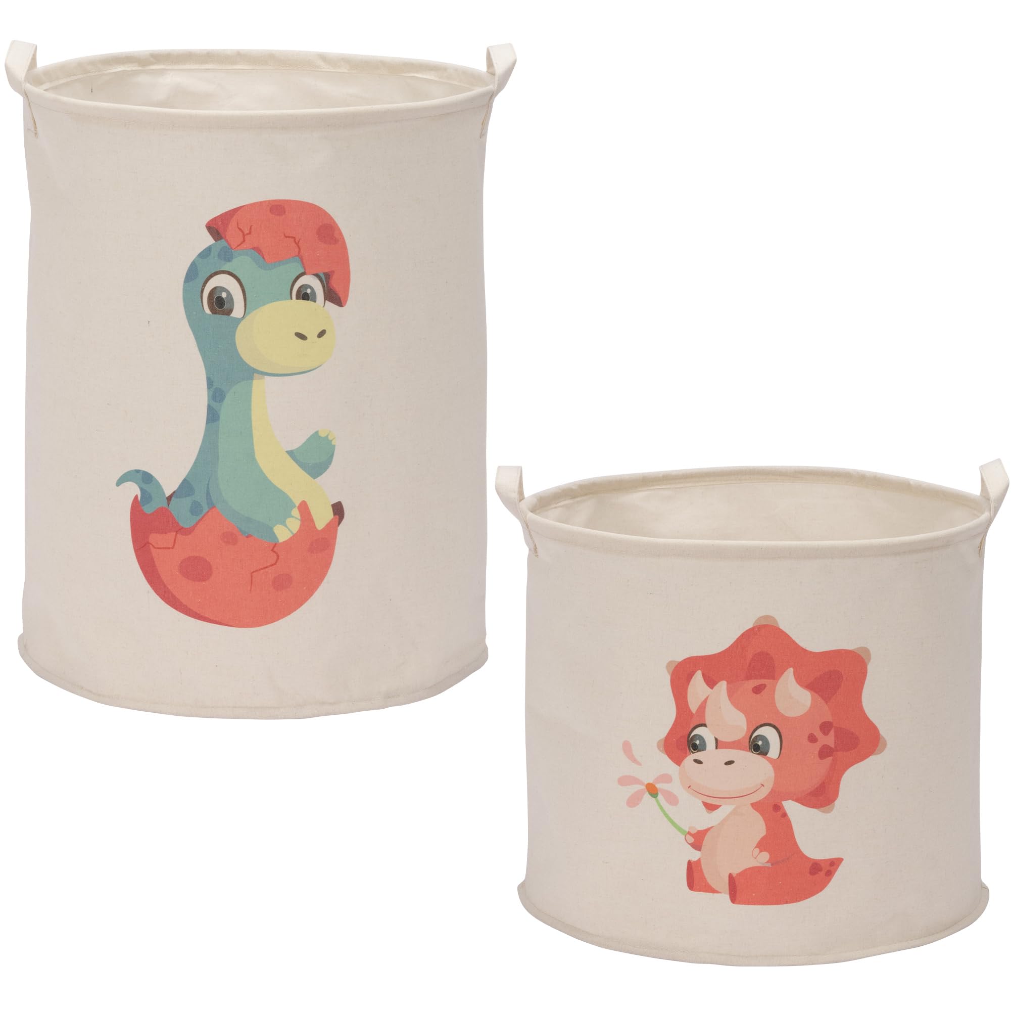 Navaris Red Dinosaur Toy Storage Baskets, Set of 2 - Collapsible Toys & Laundry Kids Hamper - Round Washing Basket Ideal for Baby Nursery and Bedroom - Hampers For Boys and Girls - Image 2
