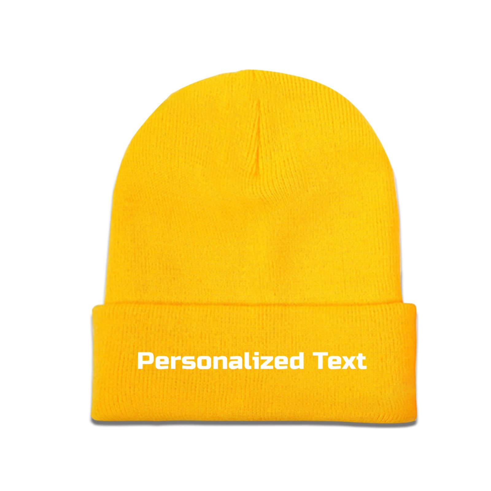 Miujonvy Unisex Yellow 0 Custom Knitted Beanie Hats Slouch Yellow Beanie Personalized Text Warm Knit Skull Cap