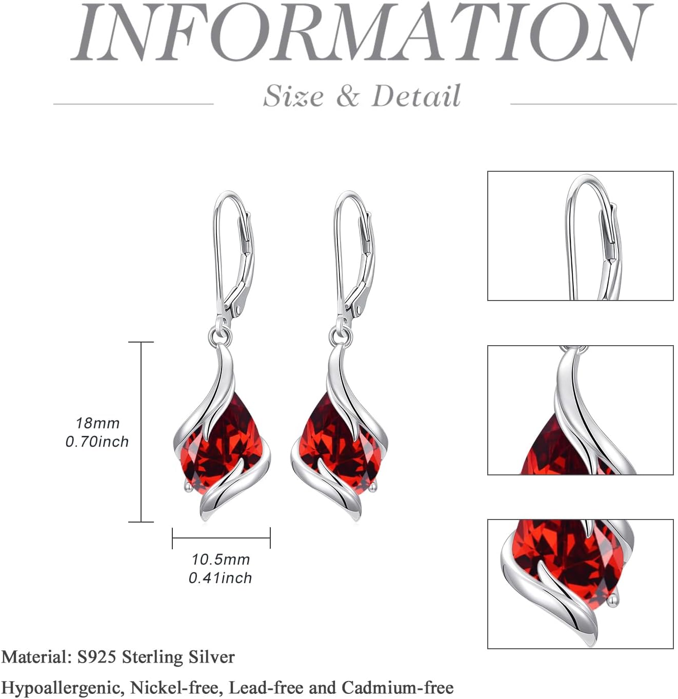 Birthstone Earrings for Women 925 Sterling Silver Teardrop Dangle Earrings Fine Jewelry Anniversary Birthday Gifts for Her Wife Mom - Image 6