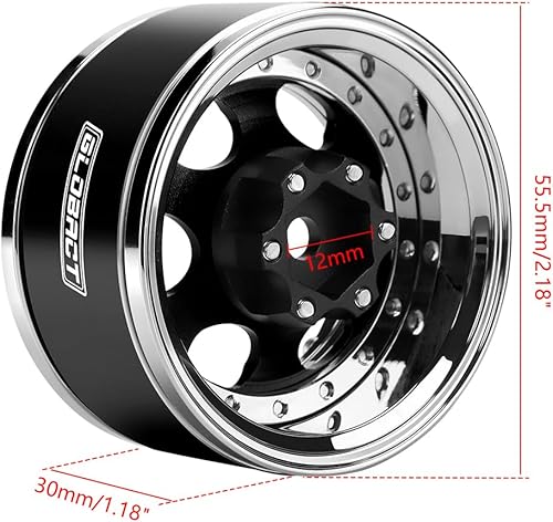 Miniatura 5 de GLOBACT Ruedas Beadlock de aluminio de 1.9 pulgadas, compensación ajustable para 110 TRX4 TRX6 Axial SCX10 I II III Redcat GEN7 GEN8 RC Crawler