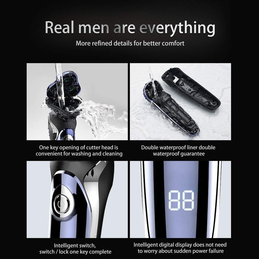 Rasoio elettrico da uomo, rasoio elettrico da uomo, asciutto e bagnato, impermeabile, rotante, rasoio facciale da viaggio, ricaricabile tramite USB, con regolabarba per marito