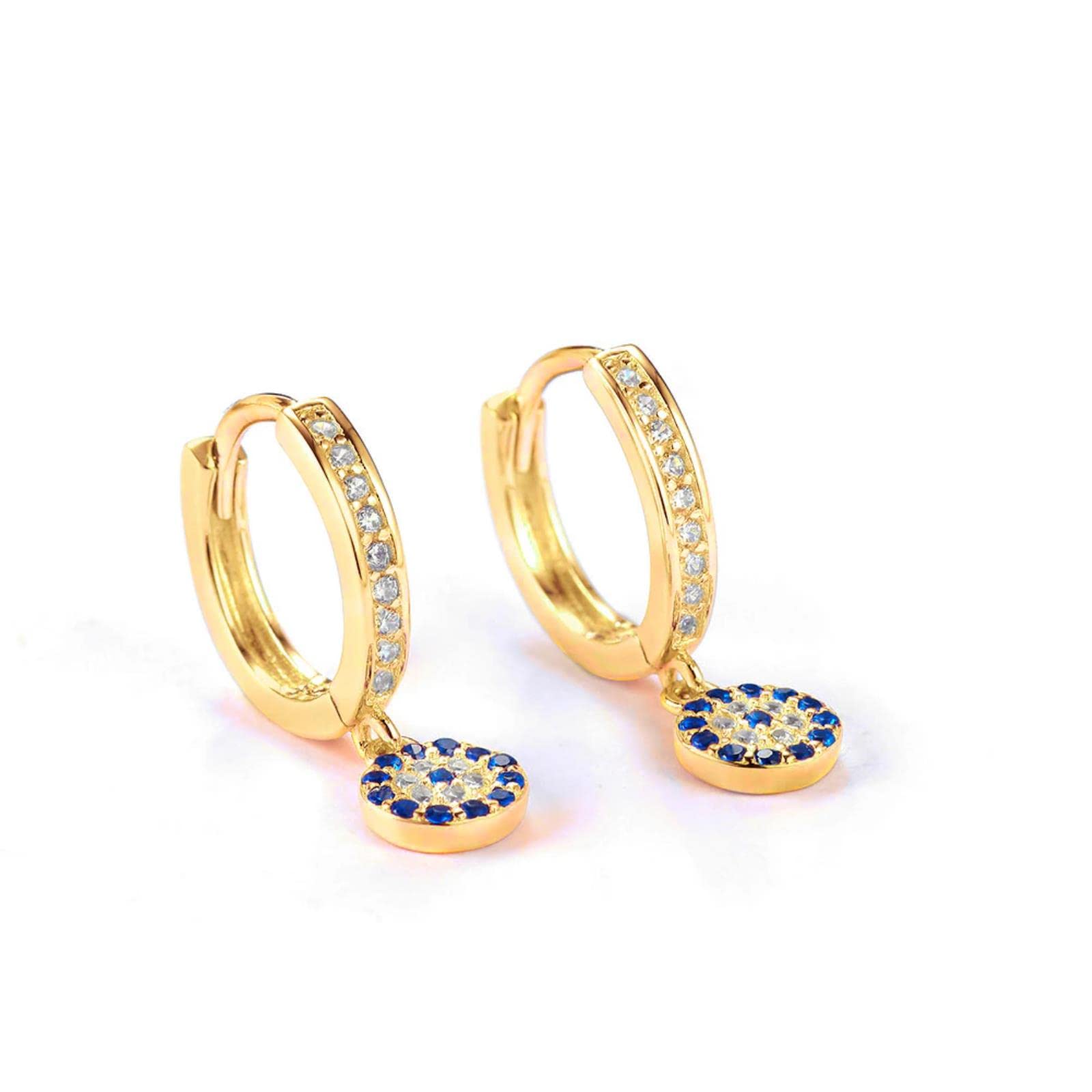 Pendientes, Gota de la Suerte con Forma Ojo Malvado en Plata Ley 925 for Mujer, Cristal circonita Azul, joyería turca Lujo for Bodas(Gold Color)