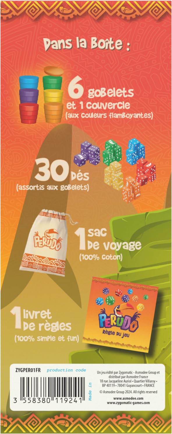 Asmodee - PERUDO (nowa wersja) - Ambiance gra planszowa dla dorosłych i dzieci od 8 lat - potrząśnij, rozmawiaj, wygrywaj - Gra w kości i Bluff - 2-6 graczy - 30 min - wersja francuska