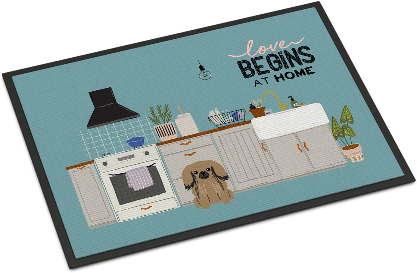 Caroline's Treasures CK7806JMAT Tan Pekingese Kitchen Scene Doormat 24x36 Front Door Mat Indoor Outdoor Rugs for Entryway, Non Slip Washable Low Pile, 24H X 36W