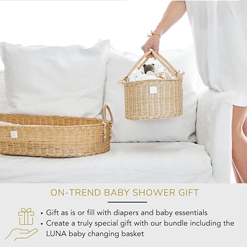 Miniatura 7 de BEBE BASK Paquete de guardería prémium – Cesta cambiadora de bebé a juego y organizador de pañales para bebé, hecho a mano y orgánico