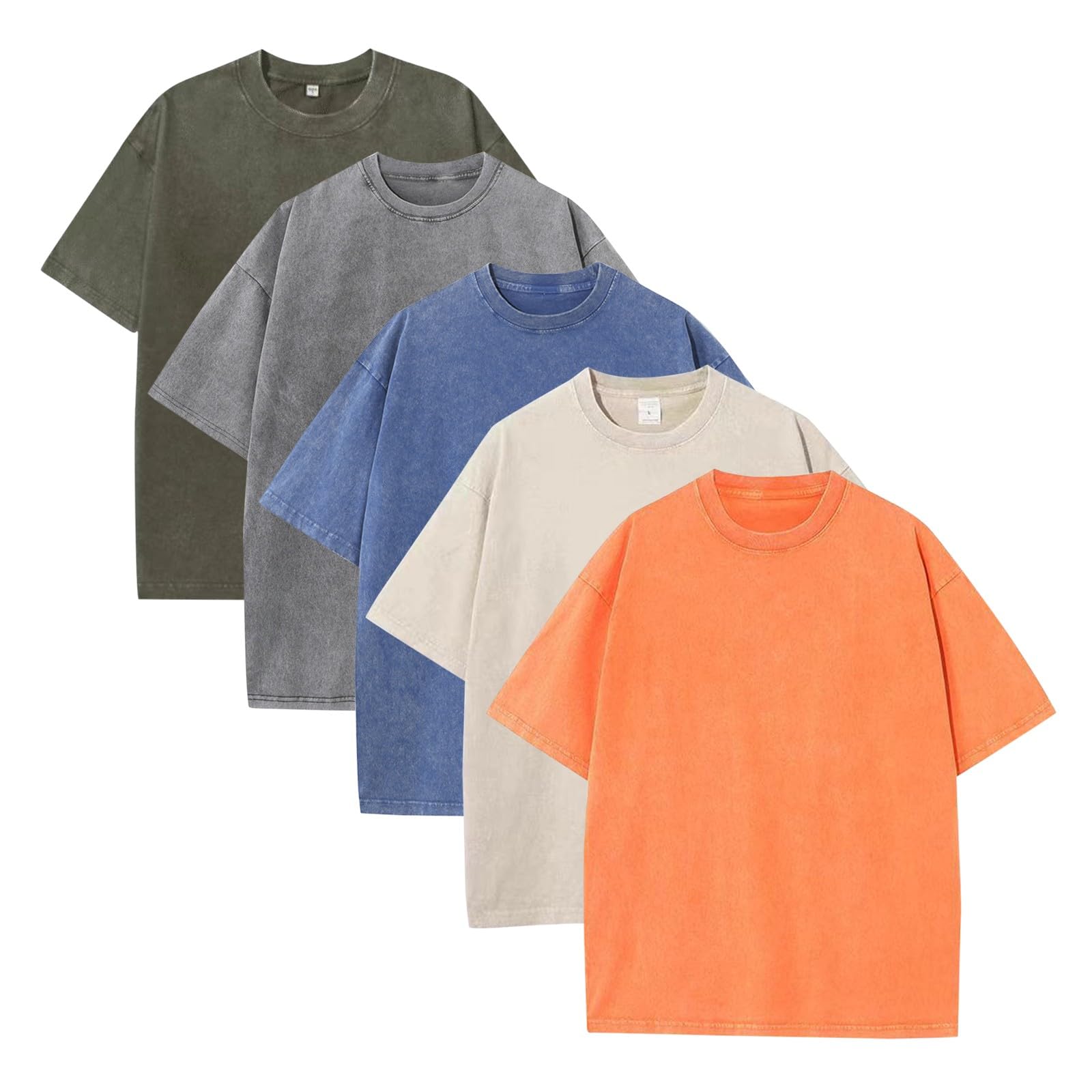 Paquete de 5 camisetas lavadas al ácido para hombre, estilo vintage, de algodón desgastado, manga corta, cuello redondo, camiseta casual de verano, 5 camisetas para hombre, XL
