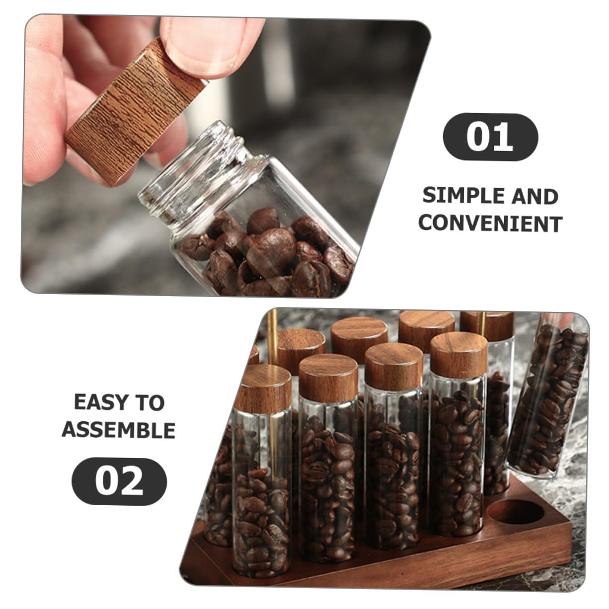Ipetboom Teiliges Kaffee bohnen aufbewahrungsset Glasröhrchen mit Holzständer Luftdichte Kaffeebohnen Behälter Transparent Wiederverwendbar Stilvolles Küchen display für Kaffee liebhaber