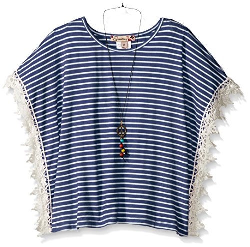 Speechless Big Girls' Striped Top with Lace Detail