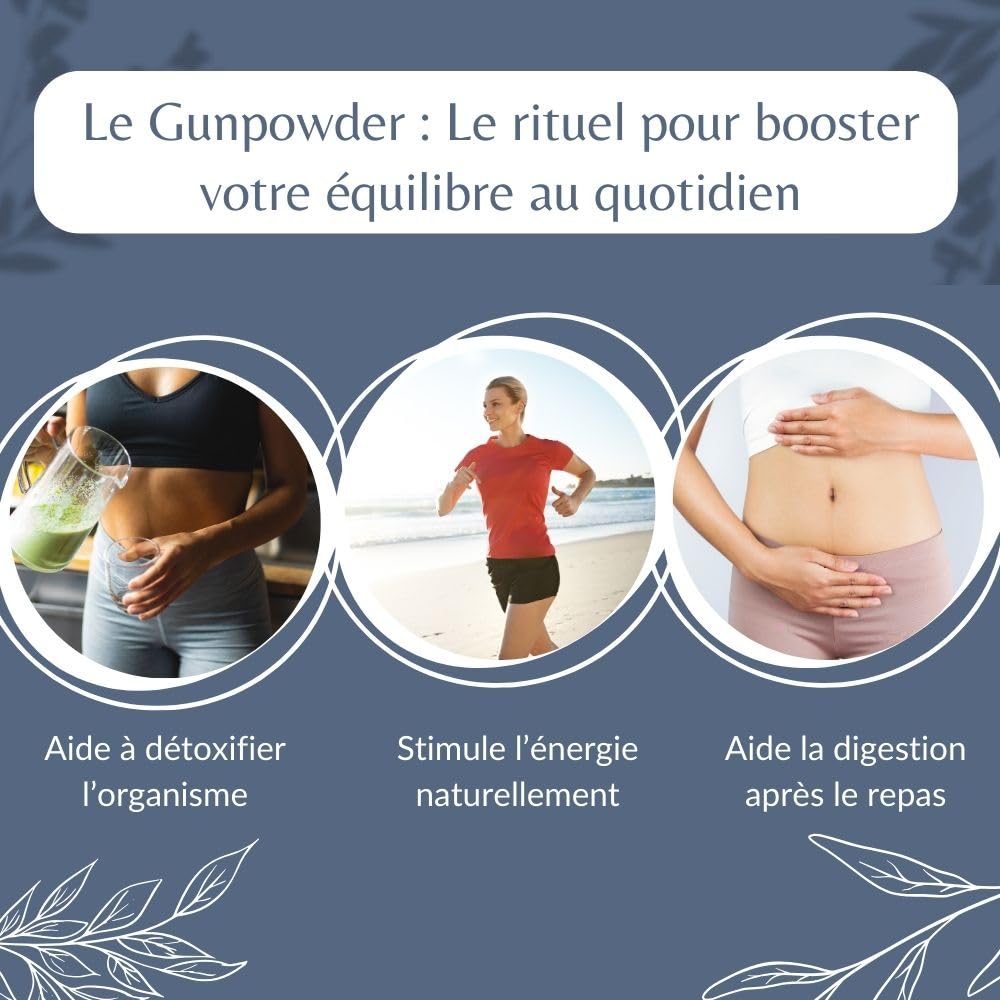 Thé Vert Gunpowder Bio - Thé Vegan en Vrac Riche en Caféine, 100% Naturel, Sans OGM - Agriculture Biologique - Conditionné en France - Sachet 1 kg (500 Tasses)