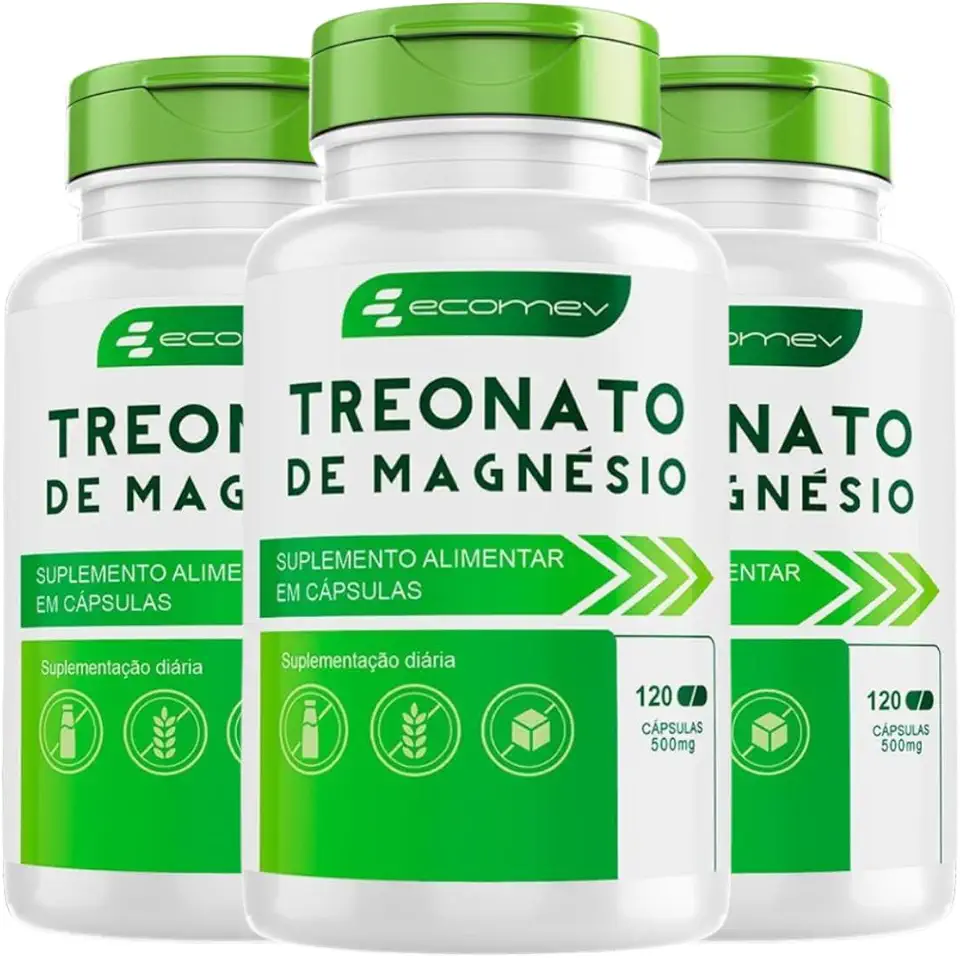 3Un Magnesio Treonato 500Mg 100% Puro 360 Cápsulas - Kit 6 Meses de Uso Ecomev