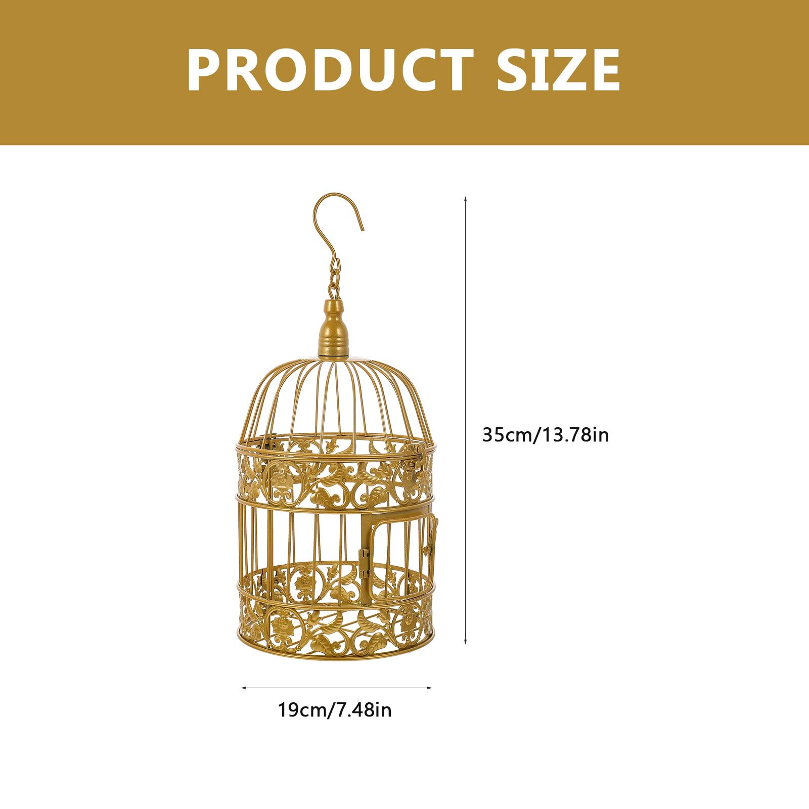 Goldener Dekorativer Vogelkäfig aus Eisen 19X35cm Hängende Party und Hochzeit Deko für Wohnzimmer und Büro