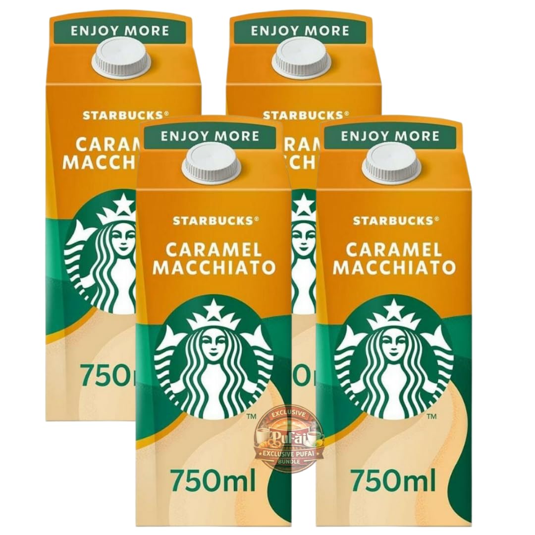 PUFAI Bundle – Eiskaffee Karamell Macchiato 750ml x4 – Kaffee Getränk, Ready to Drink, Gekühlt, Für Haushalt