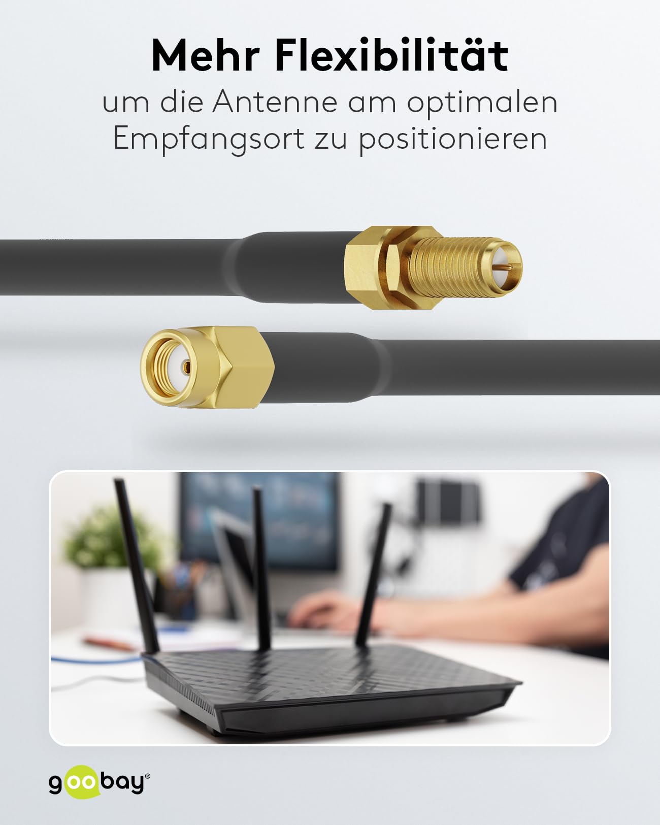 Câble D'extension Antenne WiFi 3 M - RP-SMA Mâle Vers RP-SMA Femelle - Câble Coaxial RG58 LowLoss, Connecteurs Dorés - 13