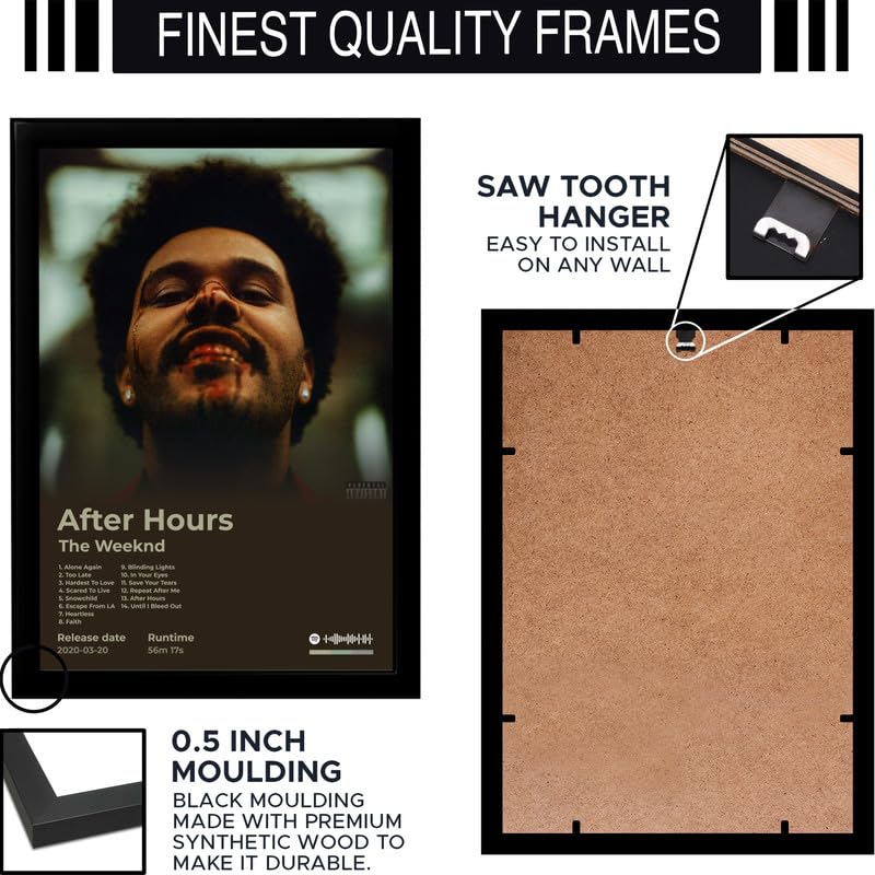Image of BLINKART The Weekend - After Hours Wall Photo Frames | Wall Art for Bedroom, Living Room, Studio or Office | Album Cover Print with Spotify Song Link QR Code | Gift for Fans - 8x12 In