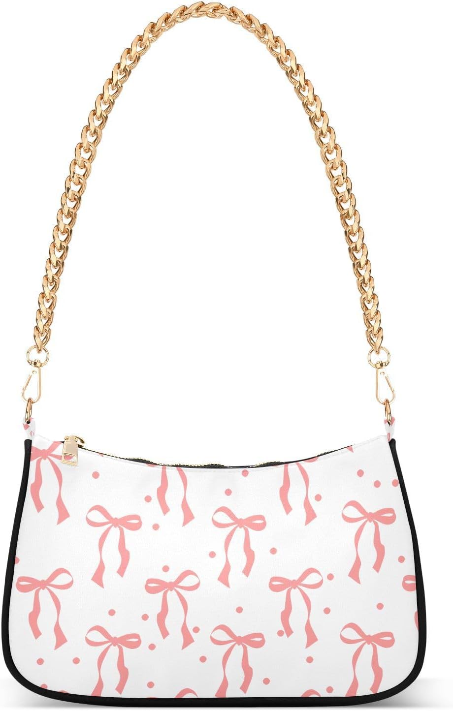 Ribbon Bow Cute Polka Dot Chain Shoulder Bag Hobo Tote Handbag Mini Clutch Purse with Zipper Closure for Women